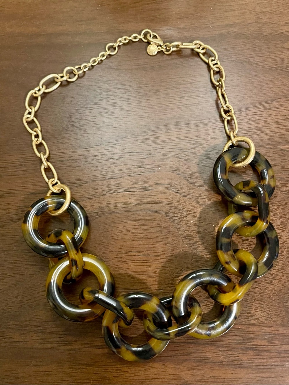 J. Crew Gold Chain-Link Necklace with Tortoiseshell Rings